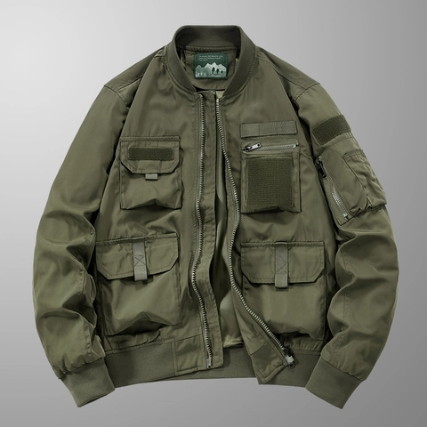 Giacca Bomber da Uomo in Poliestere Antivento Funzionale Multi-tasca Abbigliamento da Lavoro Giacca da Volo Collo Alto Cappotto Casual