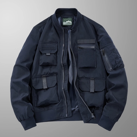 Giacca Bomber da Uomo in Poliestere Antivento Funzionale Multi-tasca Abbigliamento da Lavoro Giacca da Volo Collo Alto Cappotto Casual