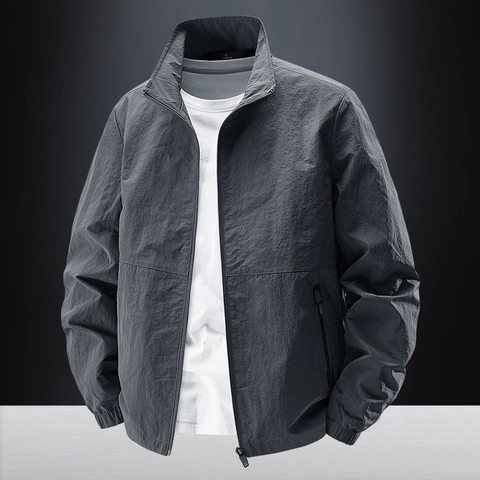 Giacca da Uomo Casual in Nylon Collo Rialzato Vestibilità Ampia Antivento Leggera Outdoor Con Tasche Cappotto Primavera Autunno