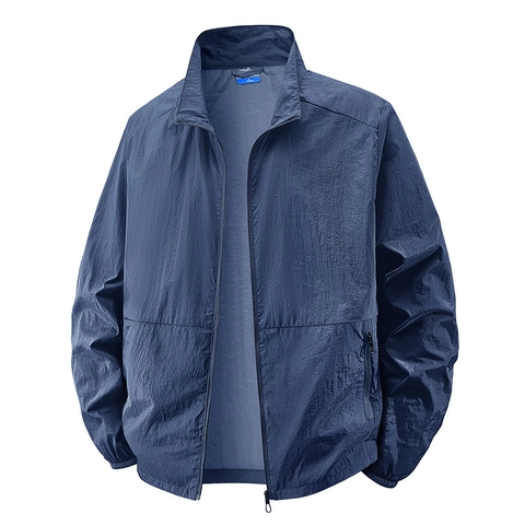 Men's Anti-UV Sun Protection Jacket Lightweight Waterproof Breathable Nylon Outdoor Fishing Windbreaker Loose Stand Collar Thin Coat