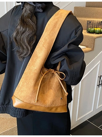Damen Vintage Wildleder PU Schultertasche Große Kapazität Hobo Tote Bag Retro Dumpling Achseltasche Mit Schleife Herz Für Pendeln