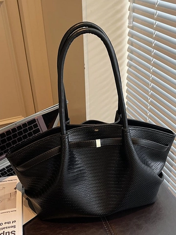 Minimalistische Gewebte PU Leder Tote Bag Für Damen Große Kapazität Schultertasche Mit Metallschnalle Vielseitige Casual Handtasche