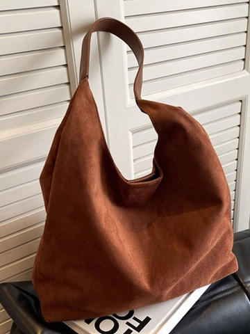Bolso Tote de Gamuza Sintética de Gran Capacidad para Mujer Bolso de Hombro Hobo Minimalista Retro Estilo Coreano Bolso de Oficina Blando Color Sólido