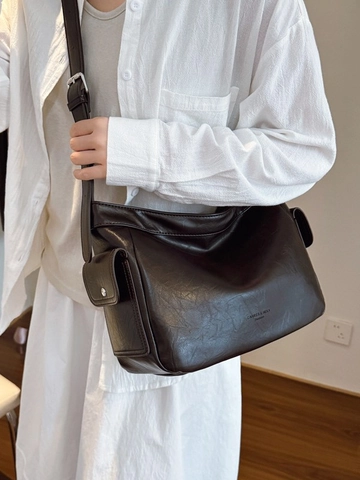 Sac Fourre-Tout Vintage en Similicuir PU pour Femmes Grande Capacité Mode Plissé Sac Bandoulière Décontracté Navette Sac à Main Femme