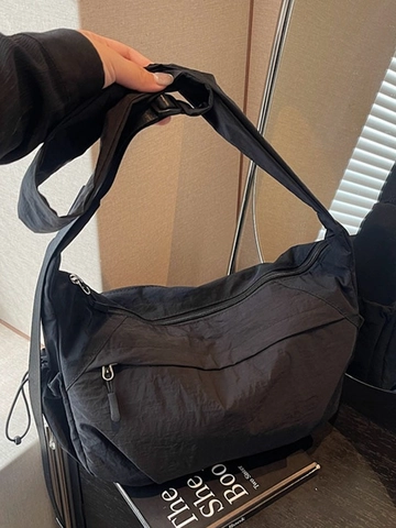 Bolso Bandolera de Nailon Minimalista de Gran Capacidad para Mujer Bolso de Hombro Casual Versátil Color Sólido Textura Arrugada