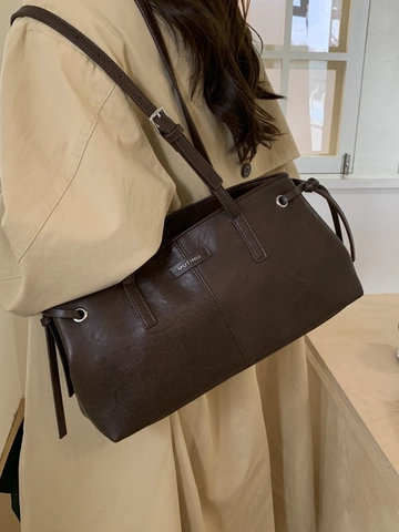 Minimalist Retro PU Leather Underarm Bag For Women Large Capacity Tote Shoulder Bag Solid Color Commuter Handbag