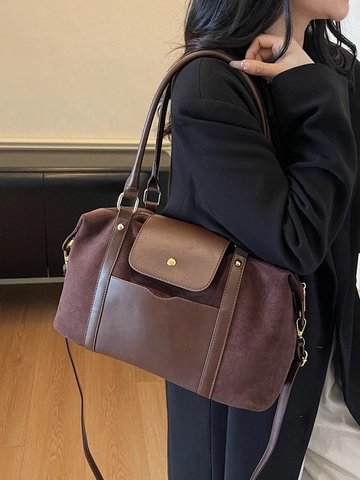 Große Kapazität Vintage Matte PU Leder Tote Bag Für Damen Vielseitige Gespleißte Umhängetasche Mit Reißverschluss Mehrfarbige Handtasche