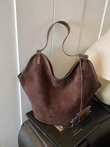 Retro Wildleder Schultertasche Für Damen Große Kapazität Matte PU Leder Tote Hobo Eimer Tasche Urban Minimalistisch Büro Handtasche