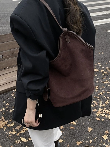 Retro Wildleder Schultertasche Für Damen Große Kapazität Matte PU Leder Tote Hobo Eimer Tasche Urban Minimalistisch Büro Handtasche