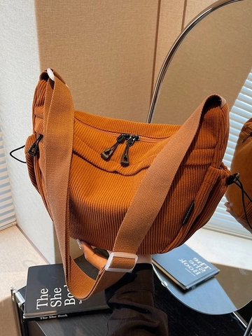 Borsa a Tracolla da Donna in Velluto a Coste Mezzaluna Grande Capacità Borsa a Spalla Casual Hobo con Tracolla Regolabile Retro Fashion