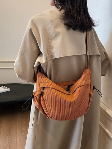 Borsa a Tracolla da Donna in Velluto a Coste Mezzaluna Grande Capacità Borsa a Spalla Casual Hobo con Tracolla Regolabile Retro Fashion