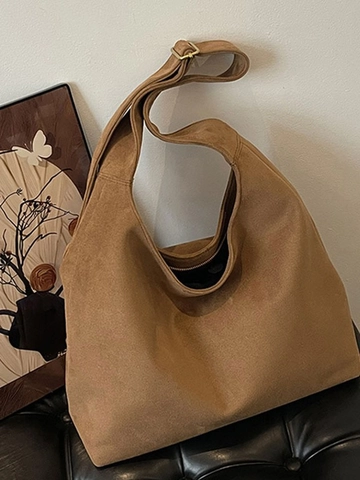 Large Capacity Suede Tote Bag For Women Vintage Hobo Shoulder Bag Minimalist Commuter Crossbody Bag Leopard Print Satchel