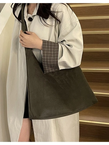 Large Capacity Suede Tote Bag For Women Vintage Hobo Shoulder Bag Minimalist Commuter Crossbody Bag Leopard Print Satchel