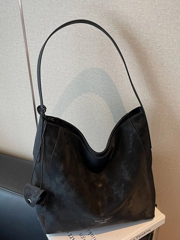 Vintage PU Leather Large Capacity Tote Bag For Women Solid Color Simple Shoulder Bag Fashion Commuter Hobo Bag With Mini Pouch
