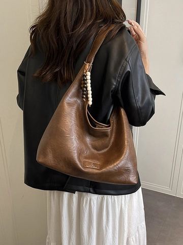 Borsa a Tracolla Hobo Vintage di Grande Capacità per Donna in Similpelle Scamosciata Borsa Tote con Pendente di Perline per Pendolari