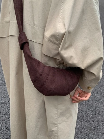Bolso Croissant de Gamuza para Mujer Correa Anudada Media Luna Bolso Bandolera Plisado Vintage Minimalista Color Sólido