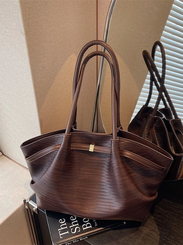 Bolso Tote de Cuero PU Tejido para Mujer Gran Capacidad Bolso de Hombro para Viaje Axila con Hebilla de Metal Estilo Minimalista Versátil