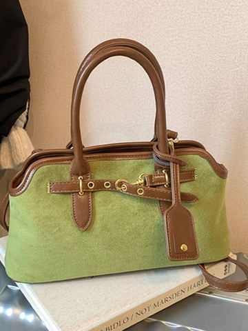 Vintage Frosted PU Leather Crossbody Bag For Women Retro Contrast Suede Handbag Commuter Shoulder Bag Adjustable Strap