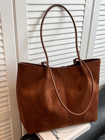 Borsa Tote in Pile Scamosciato Vintage di Grande Capacità per Donna Borsa a Tracolla Morbida Retro Con Tasca Interna Pendolare