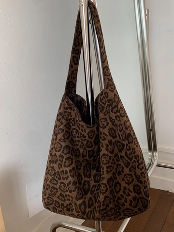 Sac Fourre-tout Imprimé Léopard Grande Capacité pour Femmes Sac de Shopping Décontracté en Tissu Style Hobo Mode
