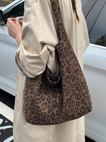 Sac Fourre-tout Imprimé Léopard Grande Capacité pour Femmes Sac de Shopping Décontracté en Tissu Style Hobo Mode