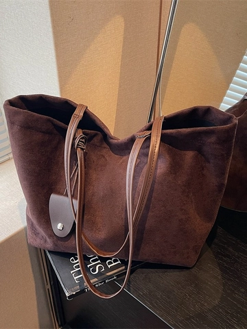 Bolso Tote de Gran Capacidad para Mujer de Gamuza Mate Minimalista Estilo Coreano Bolso de Hombro Bolso de Mano Retro para Diario