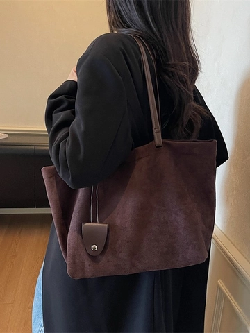 Bolso Tote de Gran Capacidad para Mujer de Gamuza Mate Minimalista Estilo Coreano Bolso de Hombro Bolso de Mano Retro para Diario