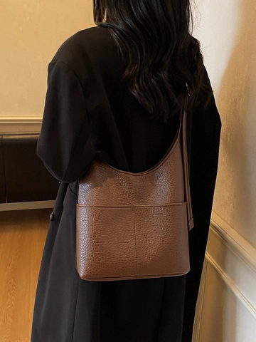 Borsa a Spalla Hobo da Donna in Pelle PU di Grande Capacità Texture al Litchi Borsa a Secchiello Casual Per Lavoro