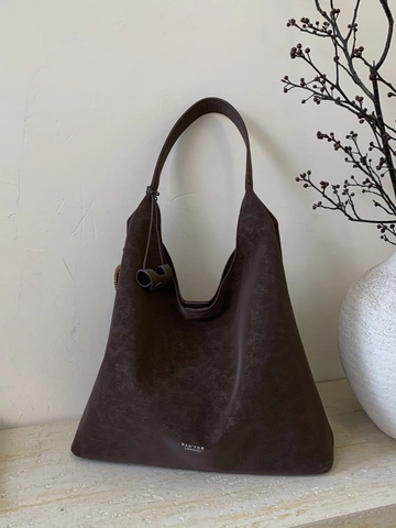 Borsa Sottoascellare Hobo in Pelle PU Vintage da Donna Grande Capacità Tote a Spalla Minimalista Con Ciondolo in Grani di Legno