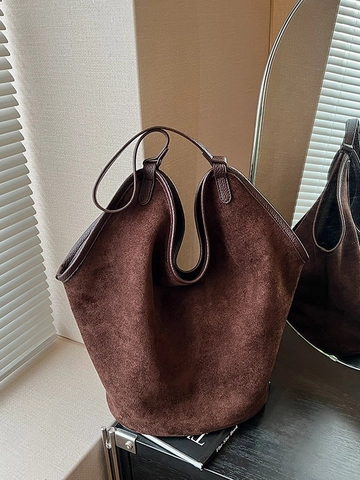 Borsa a Secchiello da Donna Minimalista in PU Pelle Scamosciata Grande Capacità Borsa a Tracolla Pendolare Vintage Tote Set