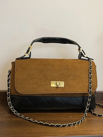 Borsa a Tracolla Retro con Cuciture Trapuntate per Donna Vintage in Pelle PU Scamosciata con Catena Borsa a Mano Quadrata
