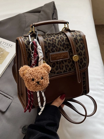 Vintage Leopardenmuster Patchwork Damen Mini Rucksack PU Leder Klein Lässig Handtasche Umhängetasche Täglich Reisen Student