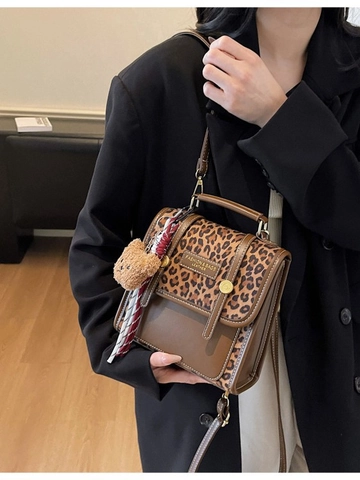 Vintage Leopardenmuster Patchwork Damen Mini Rucksack PU Leder Klein Lässig Handtasche Umhängetasche Täglich Reisen Student