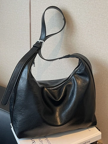 Bolso de Hombro Hobo de Cuero PU Retro de Gran Capacidad para Mujer Vintage Minimalista Color Sólido Bolso Tote Bandoulière