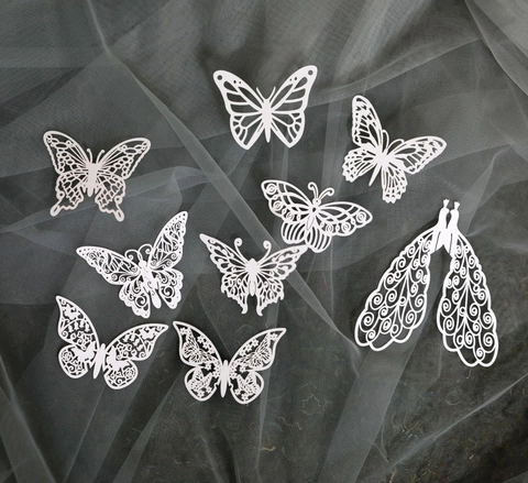Carte Decorative in Carta Perlata Bianca Tagliate al Laser a Forma di Farfalla Cuore Fiore per Matrimonio Festa Fai da Te
