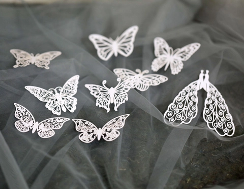 Carte Decorative in Carta Perlata Bianca Tagliate al Laser a Forma di Farfalla Cuore Fiore per Matrimonio Festa Fai da Te