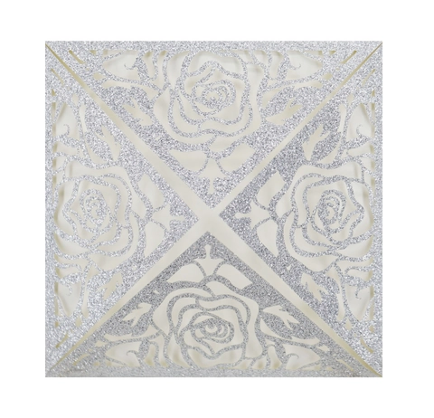 Laser Cut Rose Wedding Invitation Cards Glitter Pearl Paper Hollow Square Greeting Cards For Valentine's Day Engagement Party