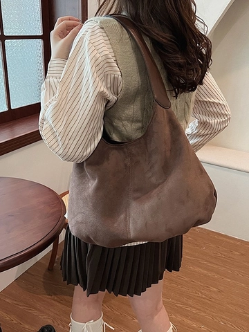 Sac Hobo en Daim Rétro Haut de Gamme pour Femmes Sac à Épaule Fourre-Tout Grande Capacité avec Boucle Magnétique