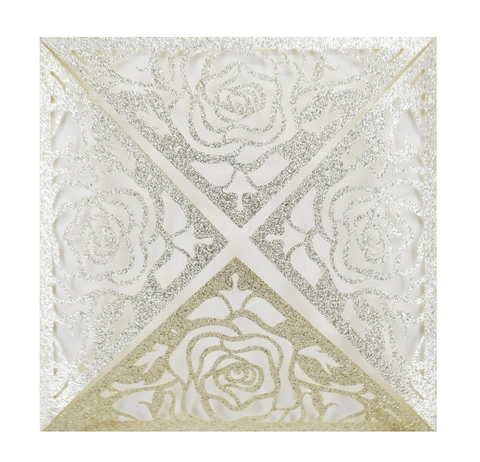 Laser Cut Rose Wedding Invitation Cards Glitter Pearl Paper Hollow Square Greeting Cards For Valentine's Day Engagement Party