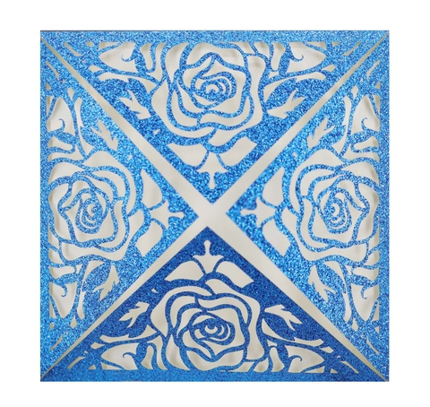Laser Cut Rose Floral Glitter Wedding Invitation Card Square European Style Invitation For Engagement Valentine Day Party