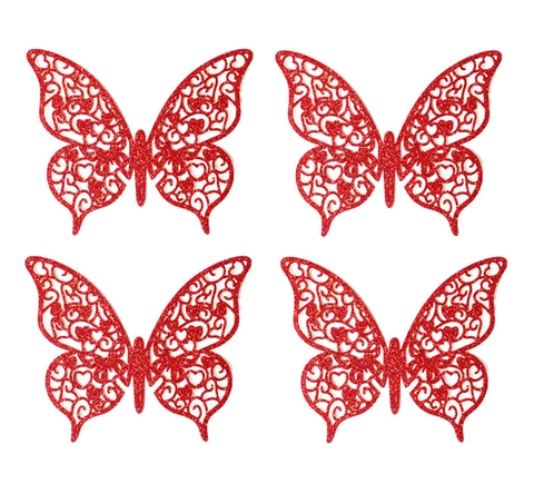 3D Holle Rode Glitter Vlinder Kaarten Lasercut Papieren Vlinders Voor Bruiloft Valentijn Feest Cake Decoratie Muurstickers