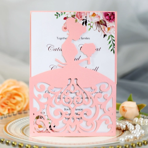 Elegante Lasergeschnittene Hochzeitseinladung Perlmuttpapier Braut Silhouette Europäische Florale Hohle Grußkarte Für Zeremonie