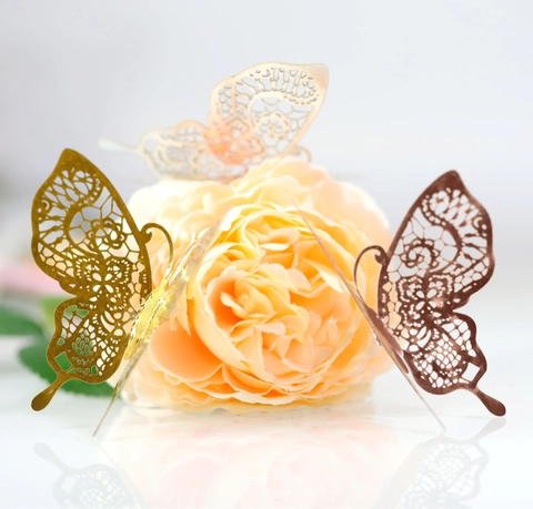 3D Hohle Schmetterling Wandaufkleber Lasergeschnitten Spitze Abnehmbar DIY Dekoration Für Hochzeit Party Gold Silber Roségold
