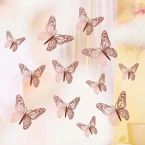 3D Hollow Butterfly Wall Stickers Gold Silver Rose Gold Metallic Paper Butterfly Decals For Wedding Party Home Kids Room Wall Decor