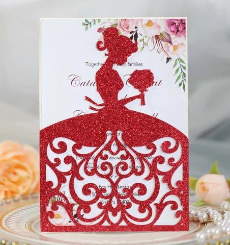 Laser Cut Wedding Invitations Glitter Cardstock Bride Silhouette Cards For Engagement Party Anniversary Bridal Shower Greeting Card