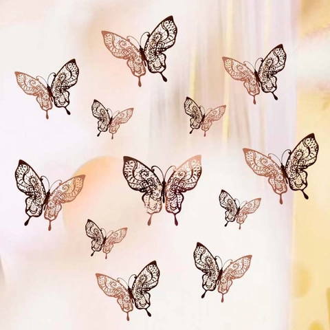3D Hohle Schmetterling Wandaufkleber Lasergeschnitten Spitze Abnehmbar DIY Dekoration Für Hochzeit Party Gold Silber Roségold