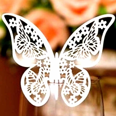 Sticker Mural Papillon 3D Creux Papier Nacré Découpe au Laser Carte de Verre Mariage Fête Maison Décoration de Table Accessoire Élégant
