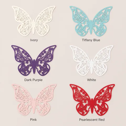 Pegatina de Pared Mariposa 3D Hueca Papel Perla Corte con Láser Tarjeta de Copa Boda Fiesta Hogar Decoración de Mesa Accesorio Elegante