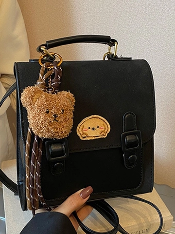Dames Retro Mini Rugzak PU Leer Patchwork Handtas Met Schattige Beer Hanger Cartoon Hond Patch Schooltas Reistas