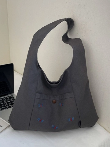 Borsa a Tracolla Tote in Tela Grande da Donna Minimalista Coreana con Ricamo di Lettere Borsa Hobo con Tasca Frontale